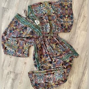 Rhea Rubi V Neck Jumpsuit in Teal And Burgundy Size OS NWT